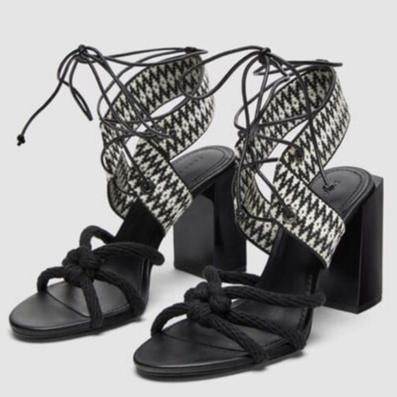 NWT zara block heel sandals lace up